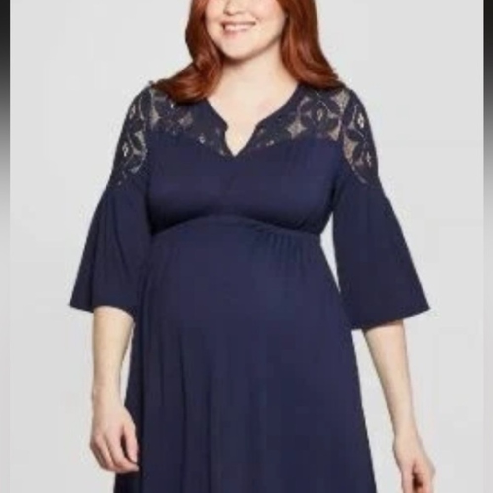 Isabel Maternity Lace Detail Knit Dress Size Large – Navy Blue